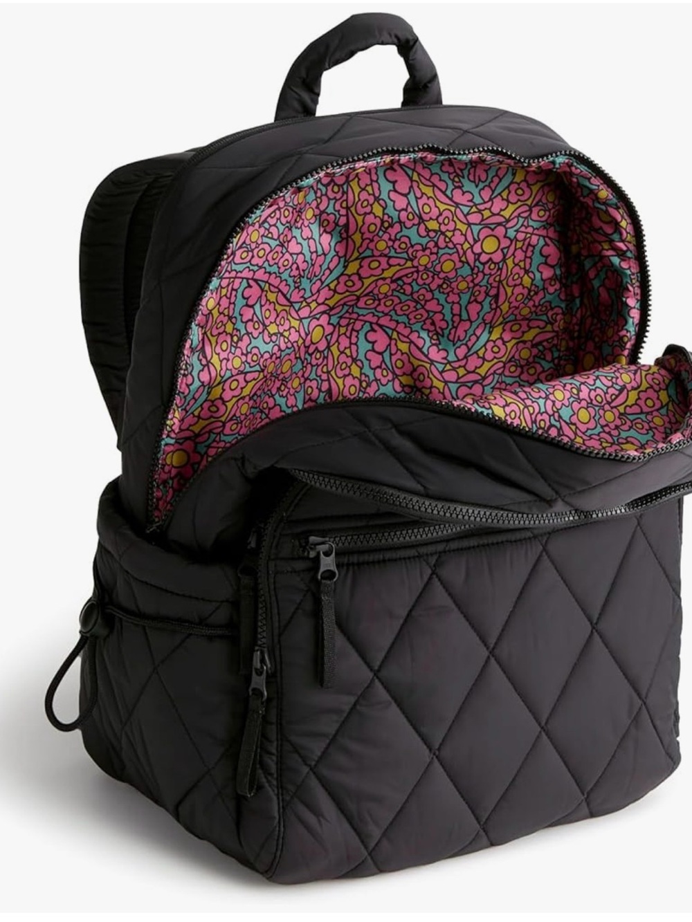 Vera Bradley Quilted Black Backpack with Pink Floral Lining